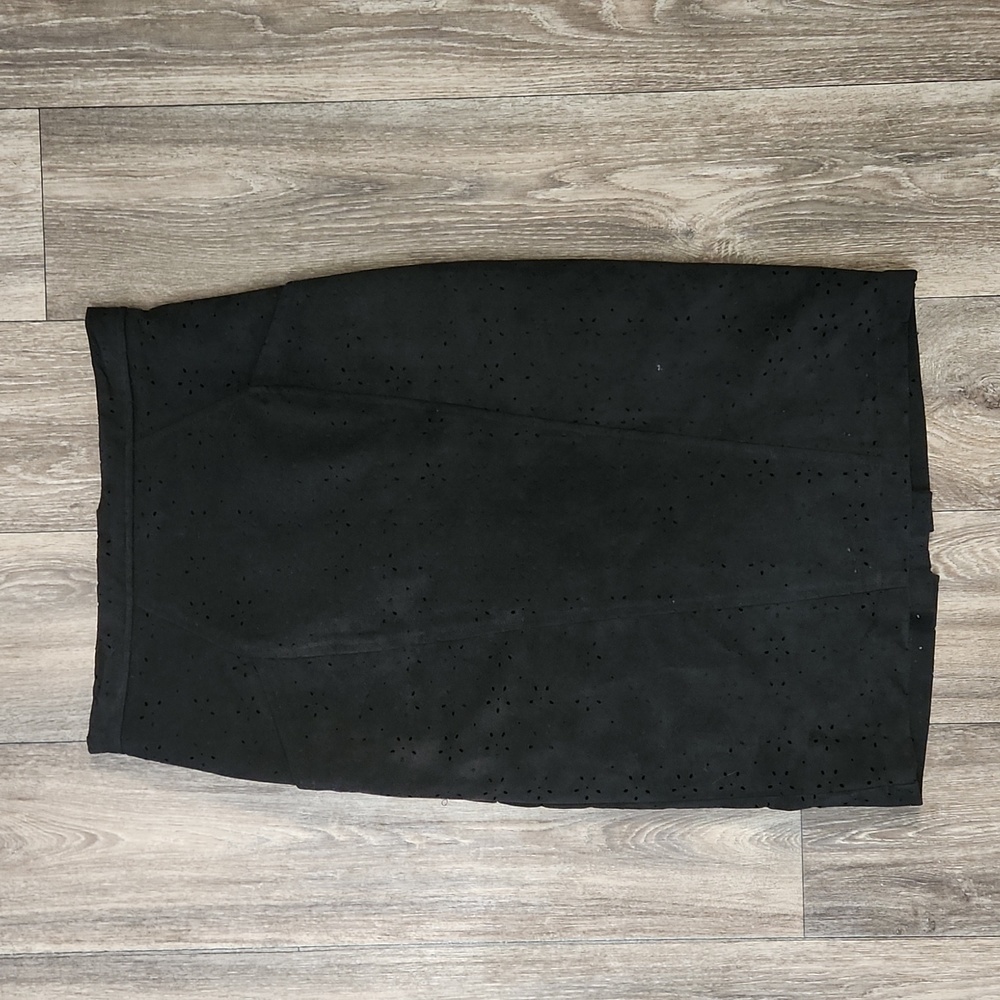 Anthropologie Eva Franco Micro Faux Suede Perforated Black Pencil Skirt 4